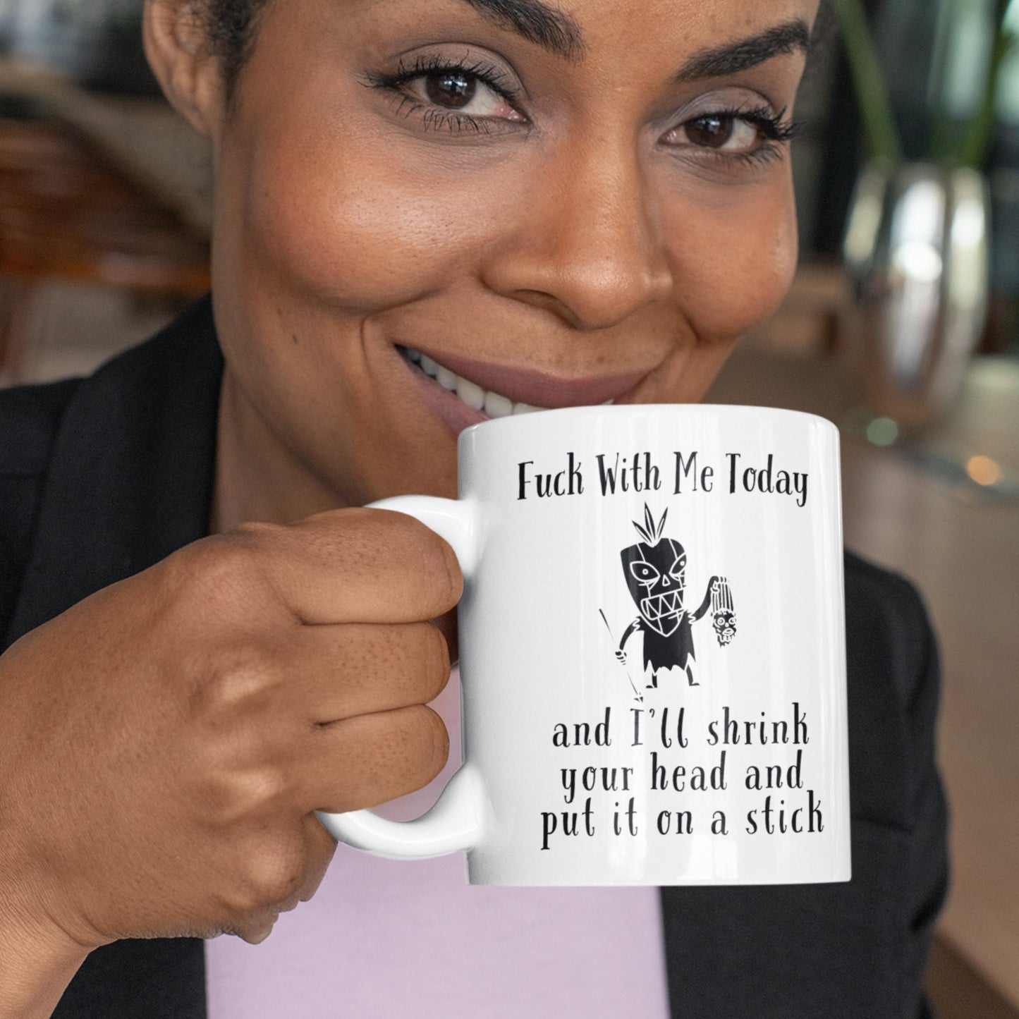 Voodoo Mug, Funny Office Mug, Fuck With Me Today and I'll Shrink Your Head and Put it on a Stick, Gothic Mug, Dark Academia, Witchcraft Mug