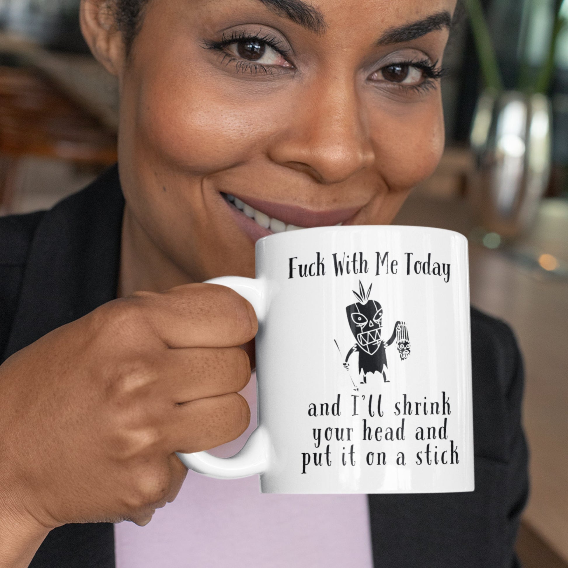 Voodoo Mug, Funny Office Mug, Fuck With Me Today and I'll Shrink Your Head and Put it on a Stick, Gothic Mug, Dark Academia, Witchcraft Mug