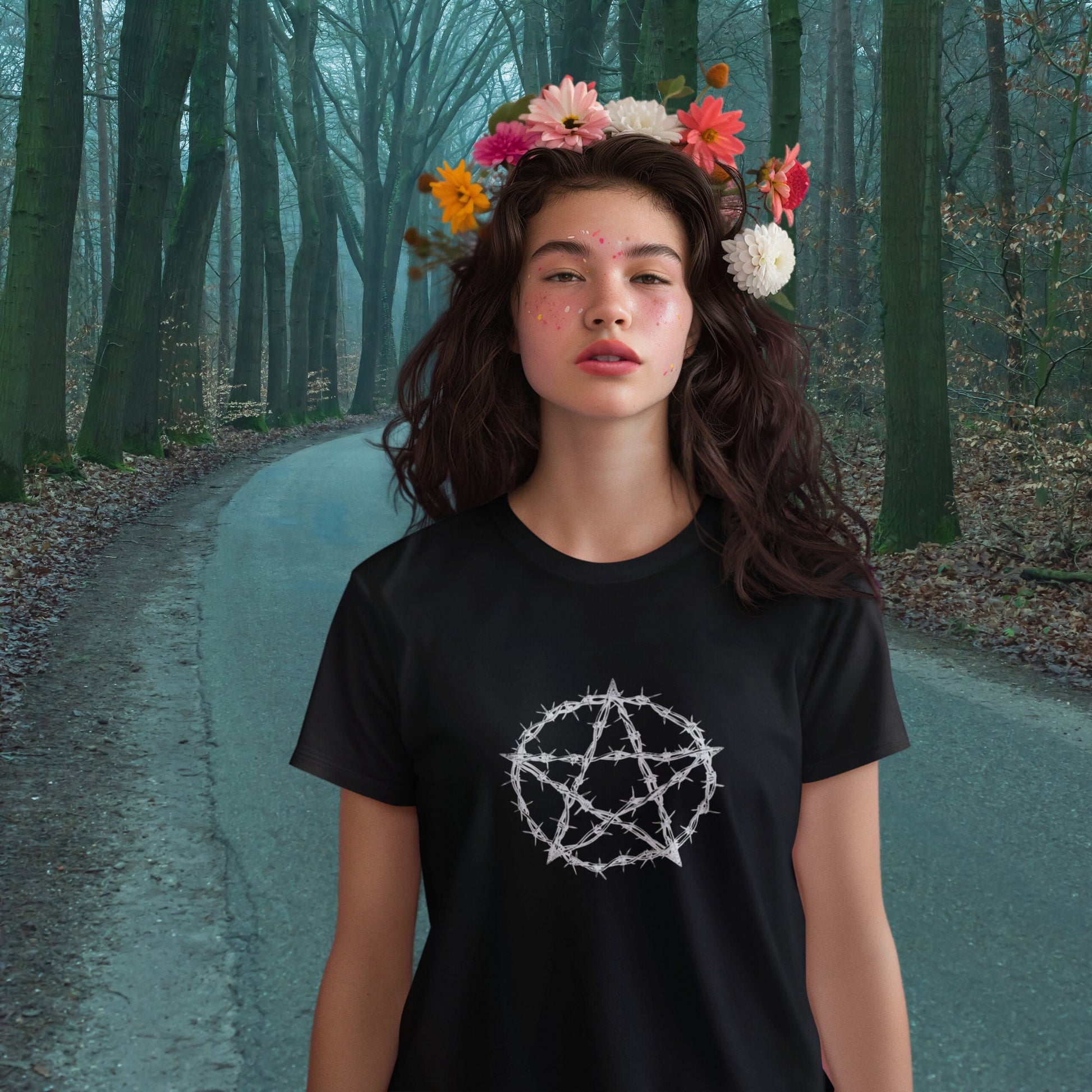 Barbed Wire Pentacle T-Shirt, Pentagram Tee, Witch T Shirt, Witchy Gifts, Wicca Gift, Pagan Tee, Coven Gift, Gothic T Shirt, Goth Top Wiccan