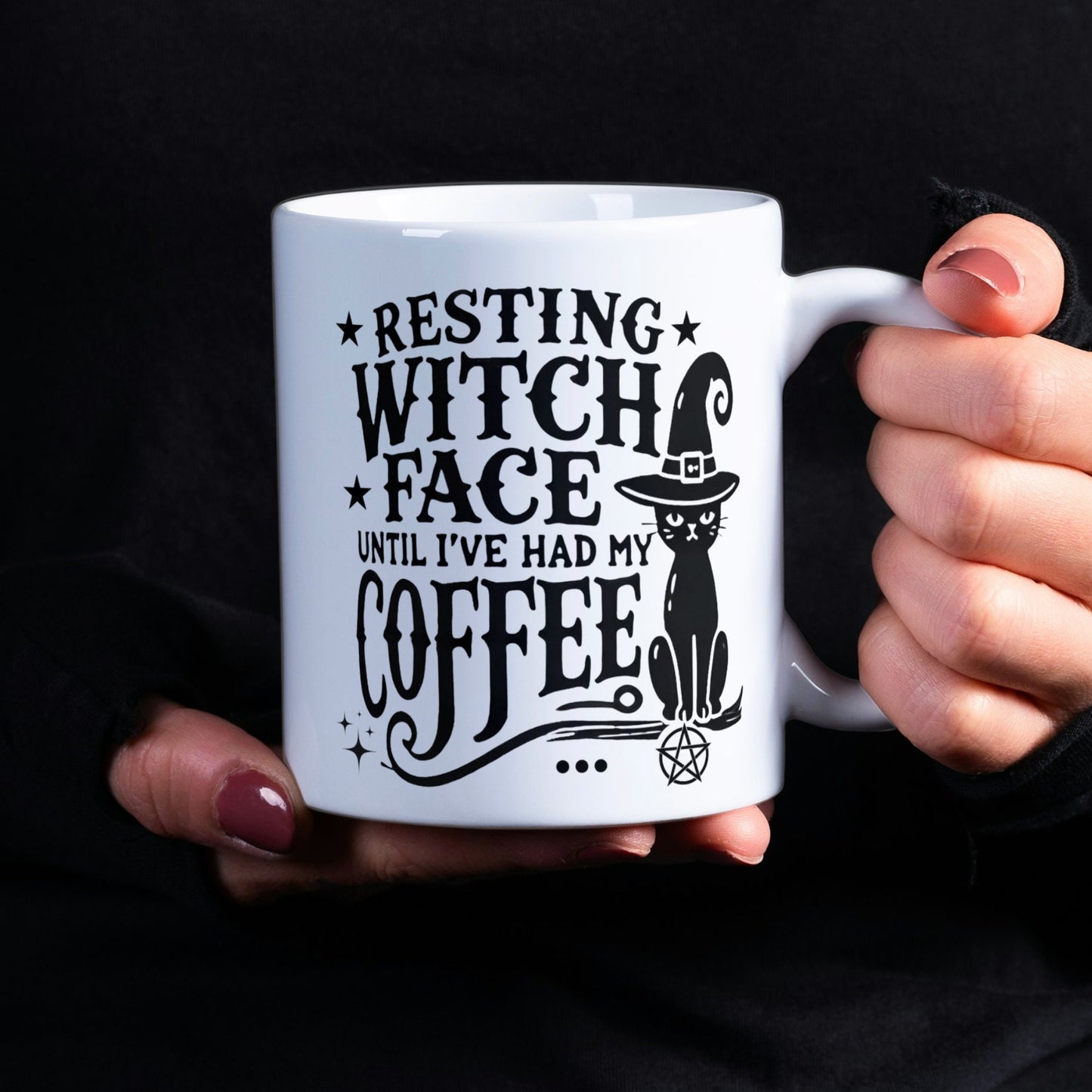 Witches Coffee Mug, Witchy Gifts, Resting Witch Face,Wiccan Gifts, Wiccan Decor, Gothic, Black Cat Mug, Funny Witch Gift, Morning Coffee Mug