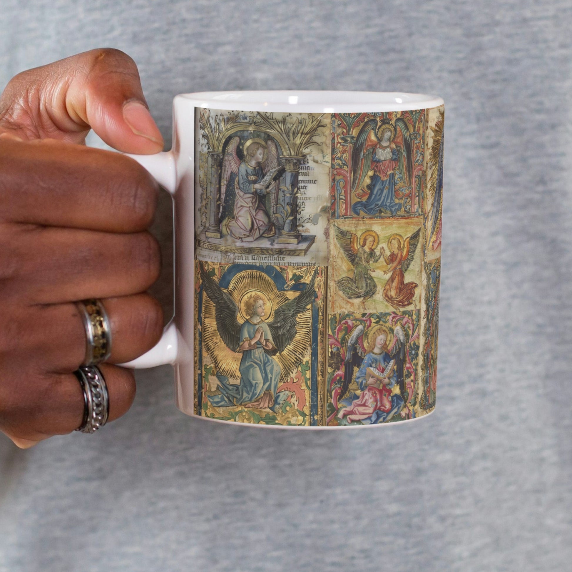 Medieval Angel Mug: Illuminated Manuscript Art, Dark Academia Decor