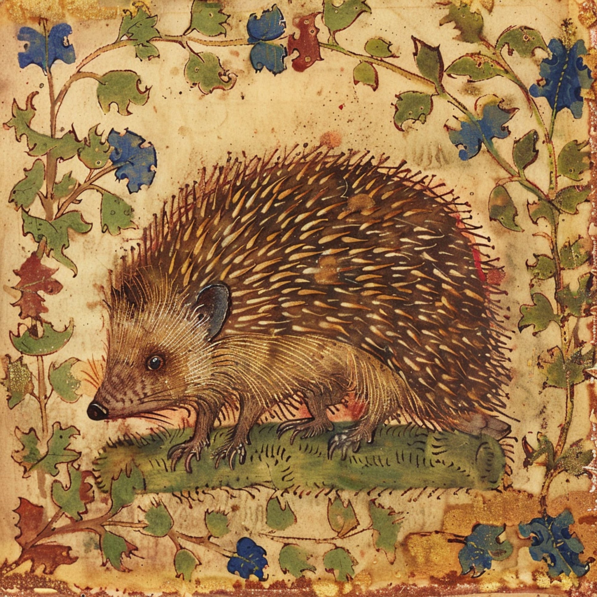 Medieval Hedgehog Coasters: Illuminated Manuscript Style, Set of 4