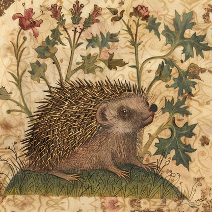 Medieval Hedgehog Coasters: Illuminated Manuscript Style, Set of 4