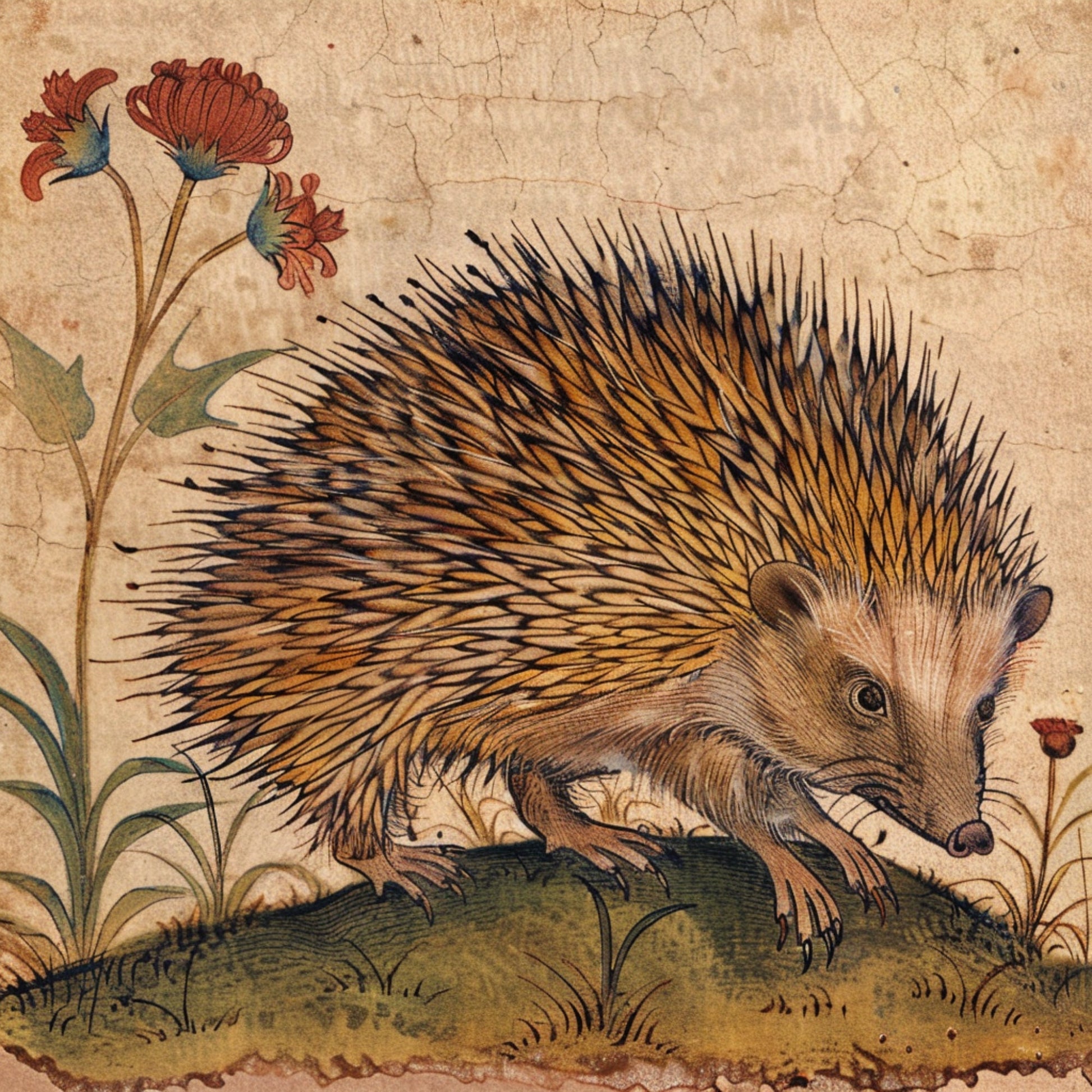 Medieval Hedgehog Coasters: Illuminated Manuscript Style, Set of 4
