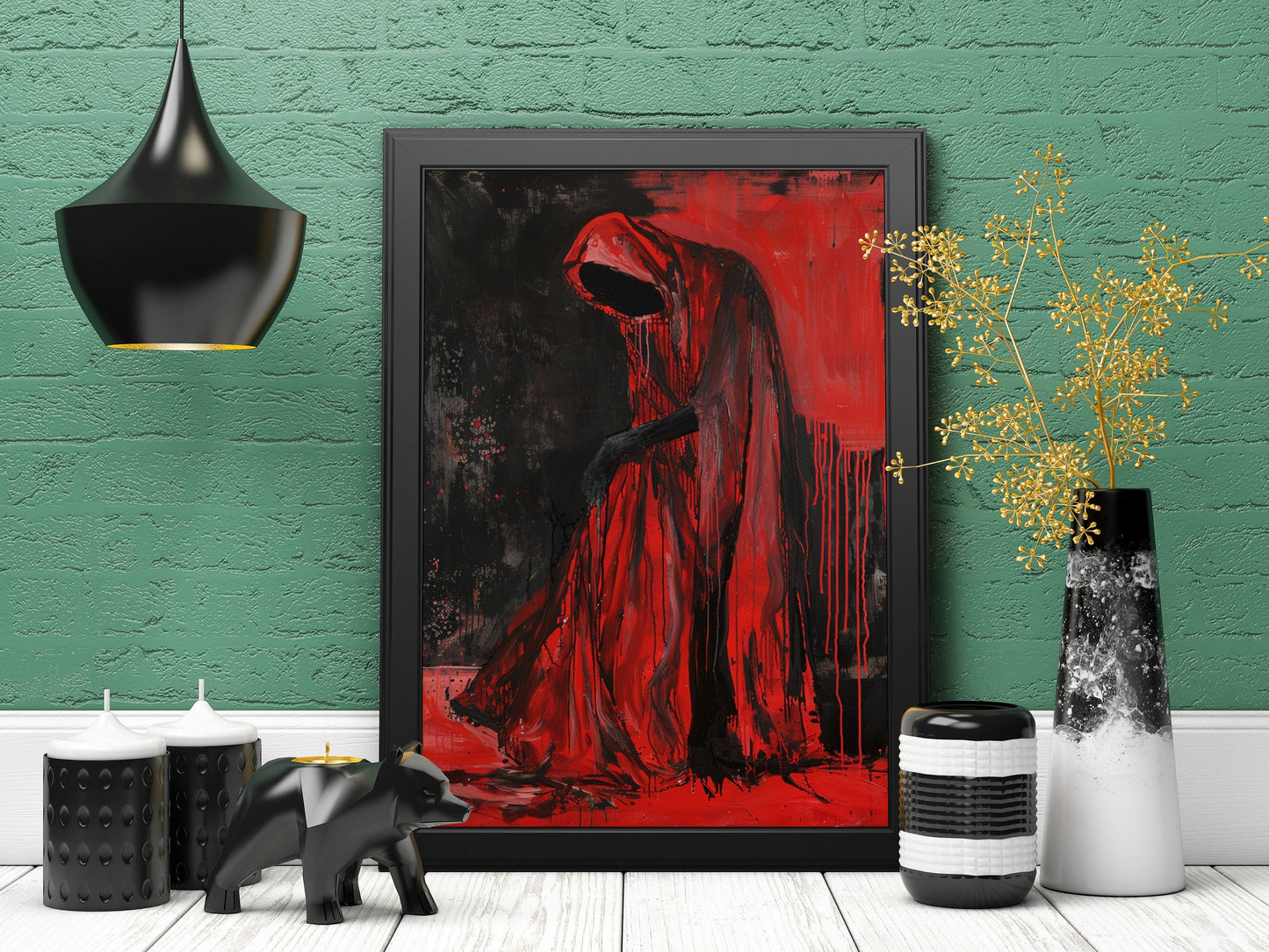 Sinister Red Figure Art Print: Gothic Horror Decor