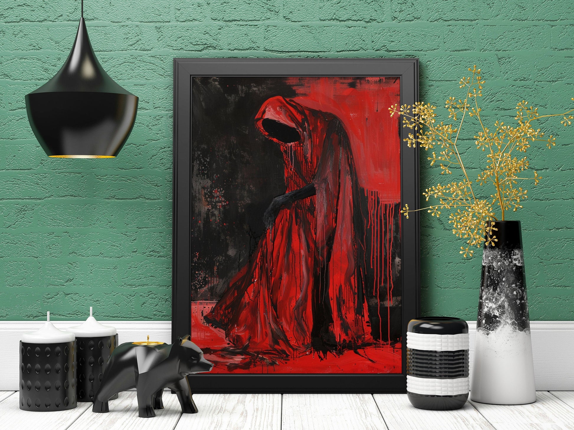 Sinister Red Figure Art Print: Gothic Horror Decor