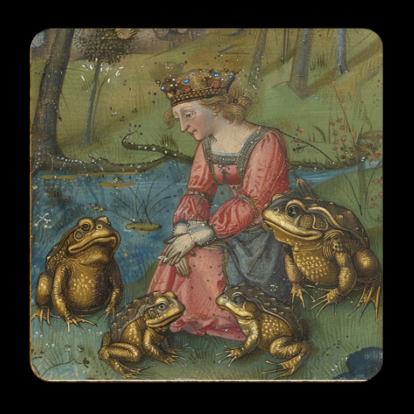 Princess and the Frog Coasters, Frog Gifts, Fairy Tale Princess Design Medieval Frog Paintings 4 x Coaster Designs Frog Print Tea Coffee Mat