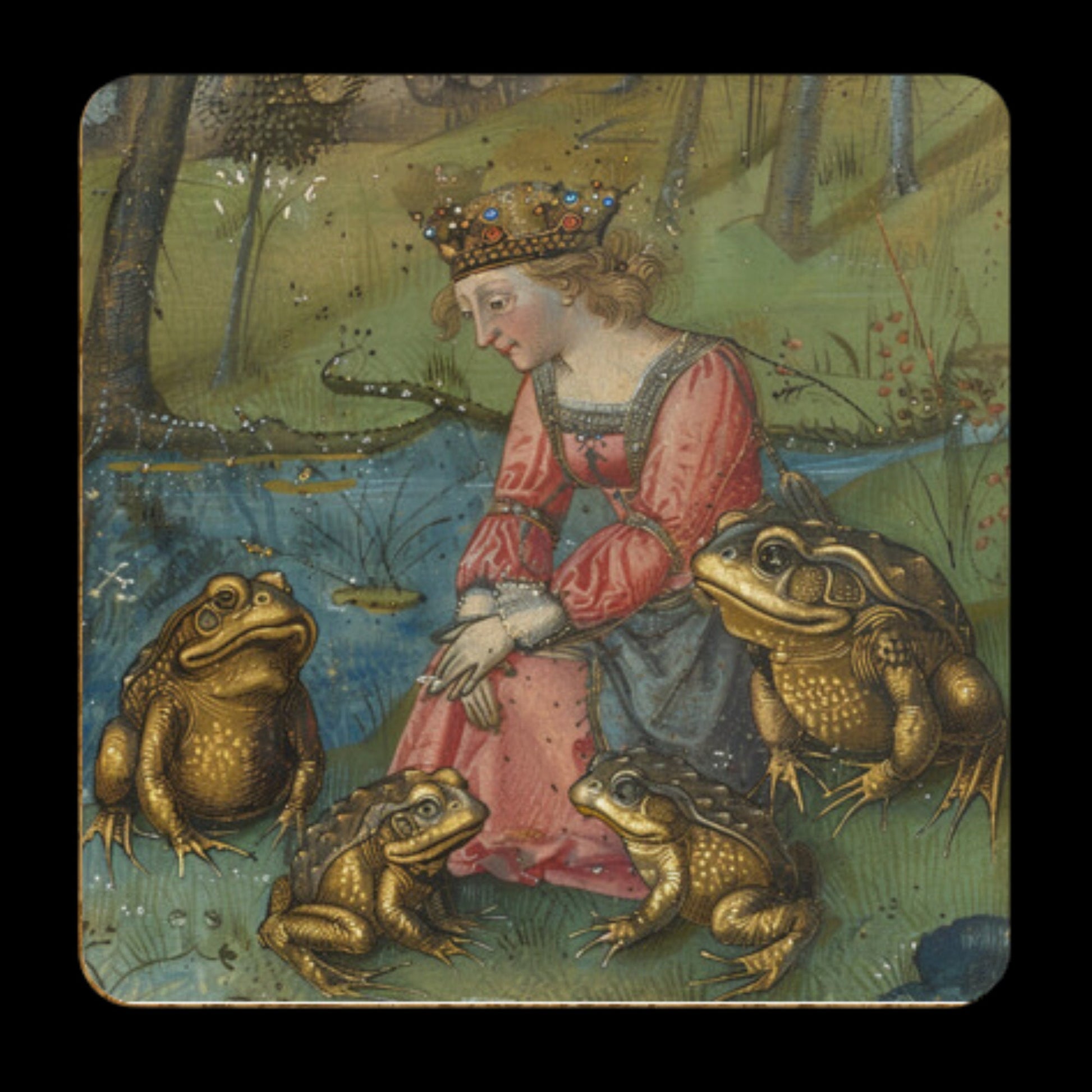 Princess and the Frog Coasters, Frog Gifts, Fairy Tale Princess Design Medieval Frog Paintings 4 x Coaster Designs Frog Print Tea Coffee Mat
