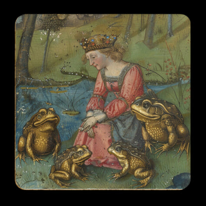 Princess and the Frog Coasters, Frog Gifts, Fairy Tale Princess Design Medieval Frog Paintings 4 x Coaster Designs Frog Print Tea Coffee Mat