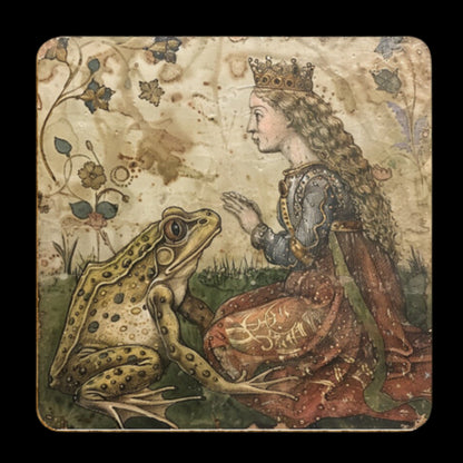 Princess and the Frog Coasters, Frog Gifts, Fairy Tale Princess Design Medieval Frog Paintings 4 x Coaster Designs Frog Print Tea Coffee Mat