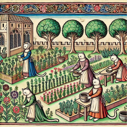 Medieval Cat Coasters: Humorous Anthropomorphic Bestiary Art, Set of 4