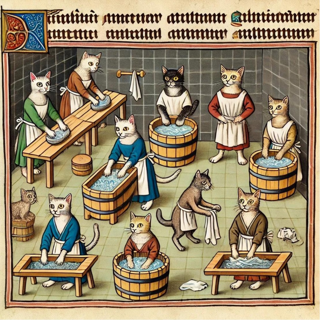 Medieval Cat Coasters: Humorous Anthropomorphic Bestiary Art, Set of 4