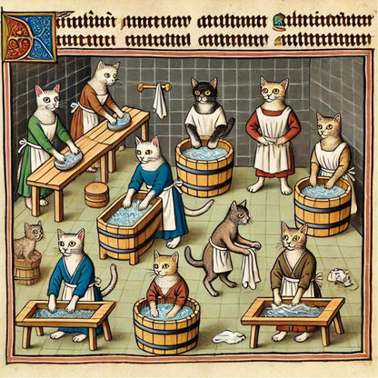 Medieval Cat Coasters: Humorous Anthropomorphic Bestiary Art, Set of 4