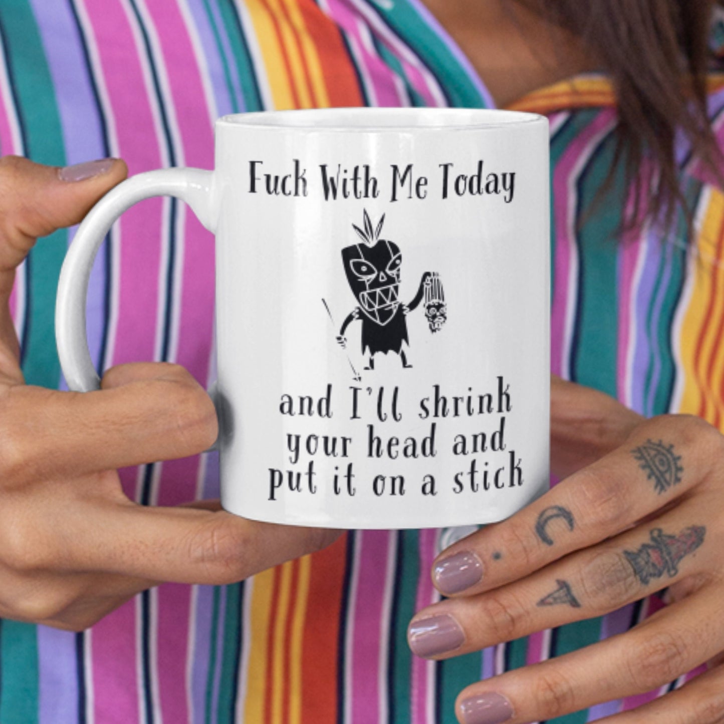 Voodoo Mug, Funny Office Mug, Fuck With Me Today and I'll Shrink Your Head and Put it on a Stick, Gothic Mug, Dark Academia, Witchcraft Mug