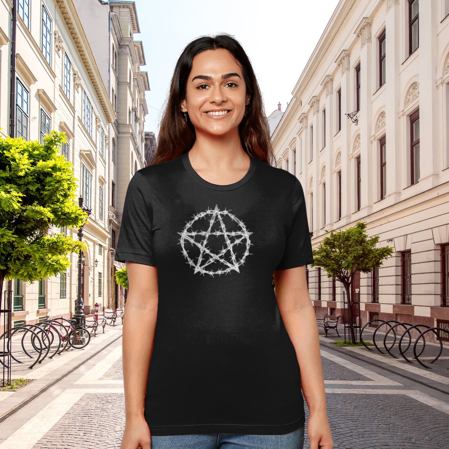 Barbed Wire Pentacle T-Shirt, Pentagram Tee, Witch T Shirt, Witchy Gifts, Wicca Gift, Pagan Tee, Coven Gift, Gothic T Shirt, Goth Top Wiccan