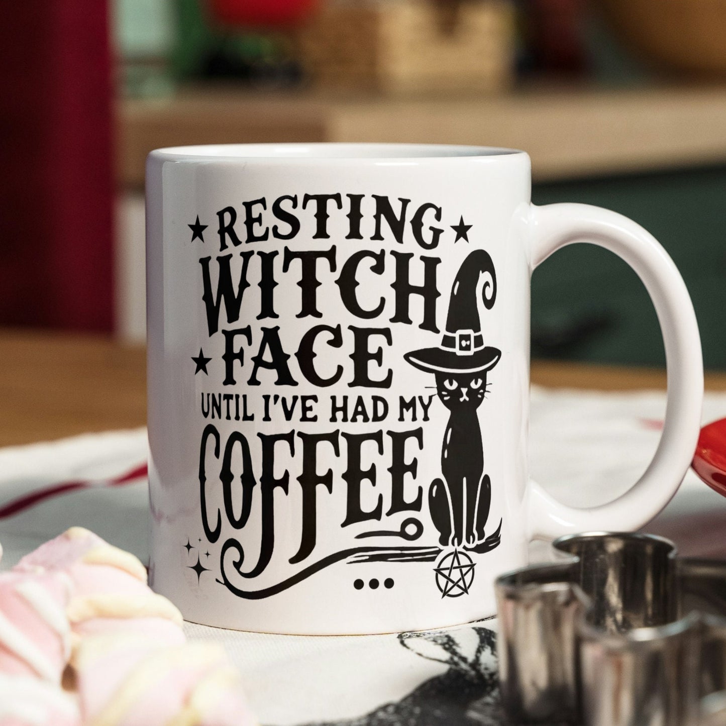 Witches Coffee Mug, Witchy Gifts, Resting Witch Face,Wiccan Gifts, Wiccan Decor, Gothic, Black Cat Mug, Funny Witch Gift, Morning Coffee Mug