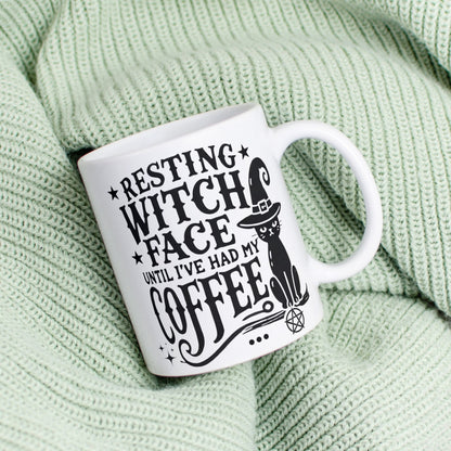 Witches Coffee Mug, Witchy Gifts, Resting Witch Face,Wiccan Gifts, Wiccan Decor, Gothic, Black Cat Mug, Funny Witch Gift, Morning Coffee Mug