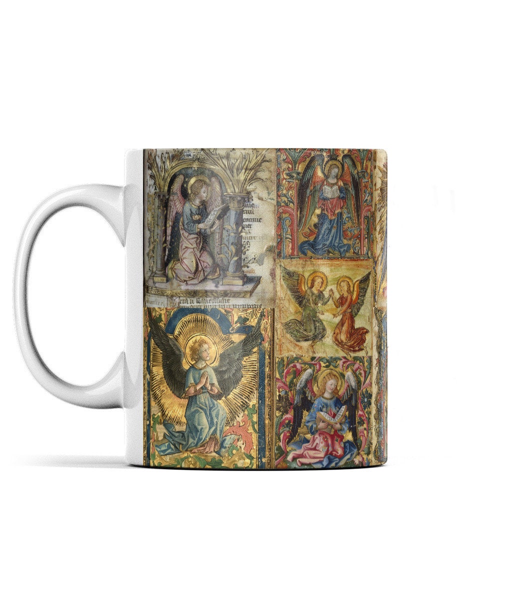 Medieval Angel Mug: Illuminated Manuscript Art, Dark Academia Decor
