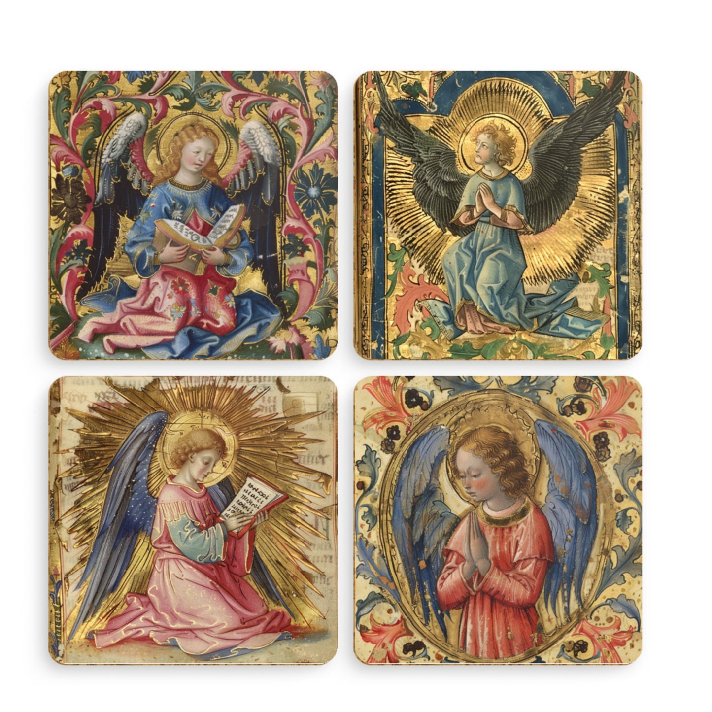Medieval Angel Coasters: Illuminated Manuscript Art, Set of 4