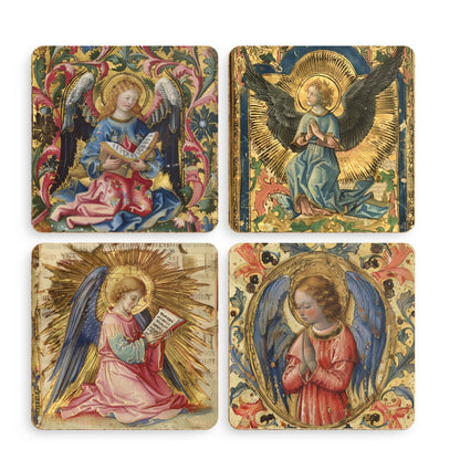 Medieval Angel Coasters: Illuminated Manuscript Art, Set of 4