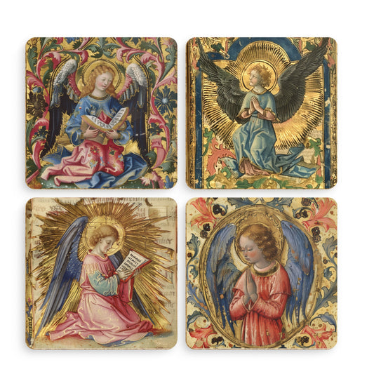 Medieval Angel Coasters: Illuminated Manuscript Art, Set of 4