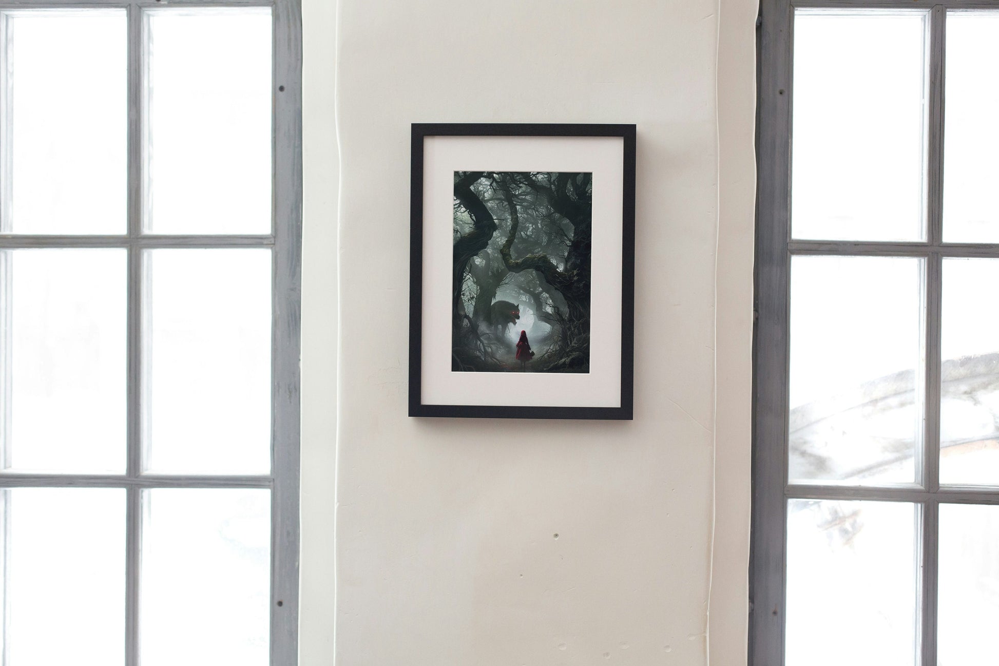 Art Poster Wolf, Red Riding Hood, Dark Horror, Dark Academia, Spooky, Dark Forest, Forestcore, Wolf Print, Gothic Art, Gothic Decor,Photo