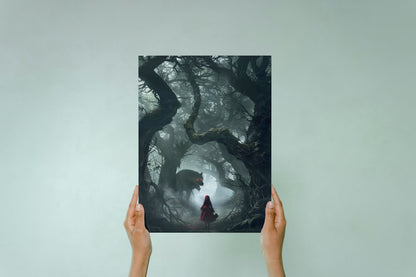 Art Poster Wolf, Red Riding Hood, Dark Horror, Dark Academia, Spooky, Dark Forest, Forestcore, Wolf Print, Gothic Art, Gothic Decor,Photo