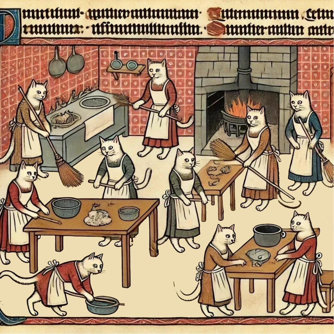 Medieval Cat Coasters: Humorous Anthropomorphic Bestiary Art, Set of 4