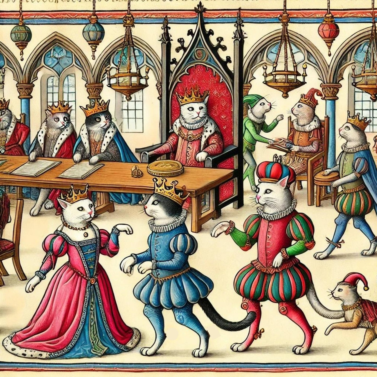 Medieval Cat Coasters: Humorous Anthropomorphic Bestiary Art, Set of 4