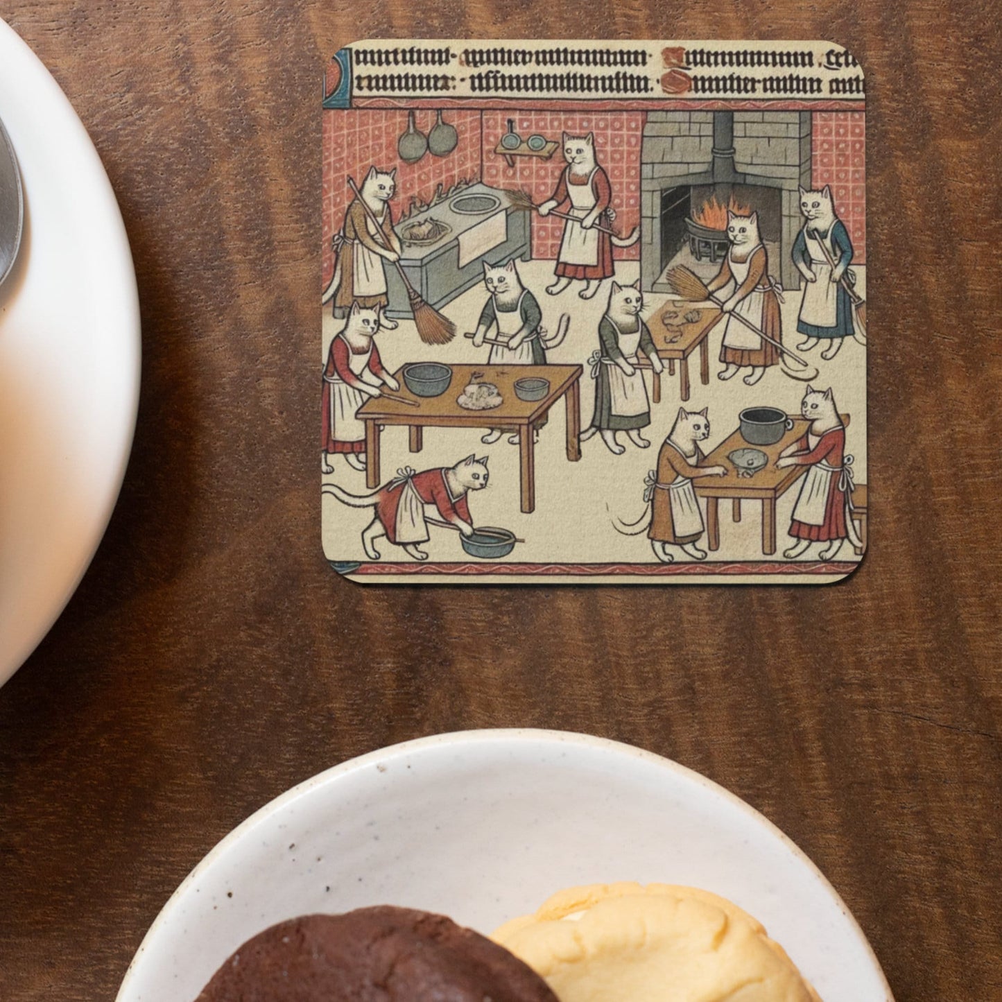 Medieval Cat Coasters: Humorous Anthropomorphic Bestiary Art, Set of 4