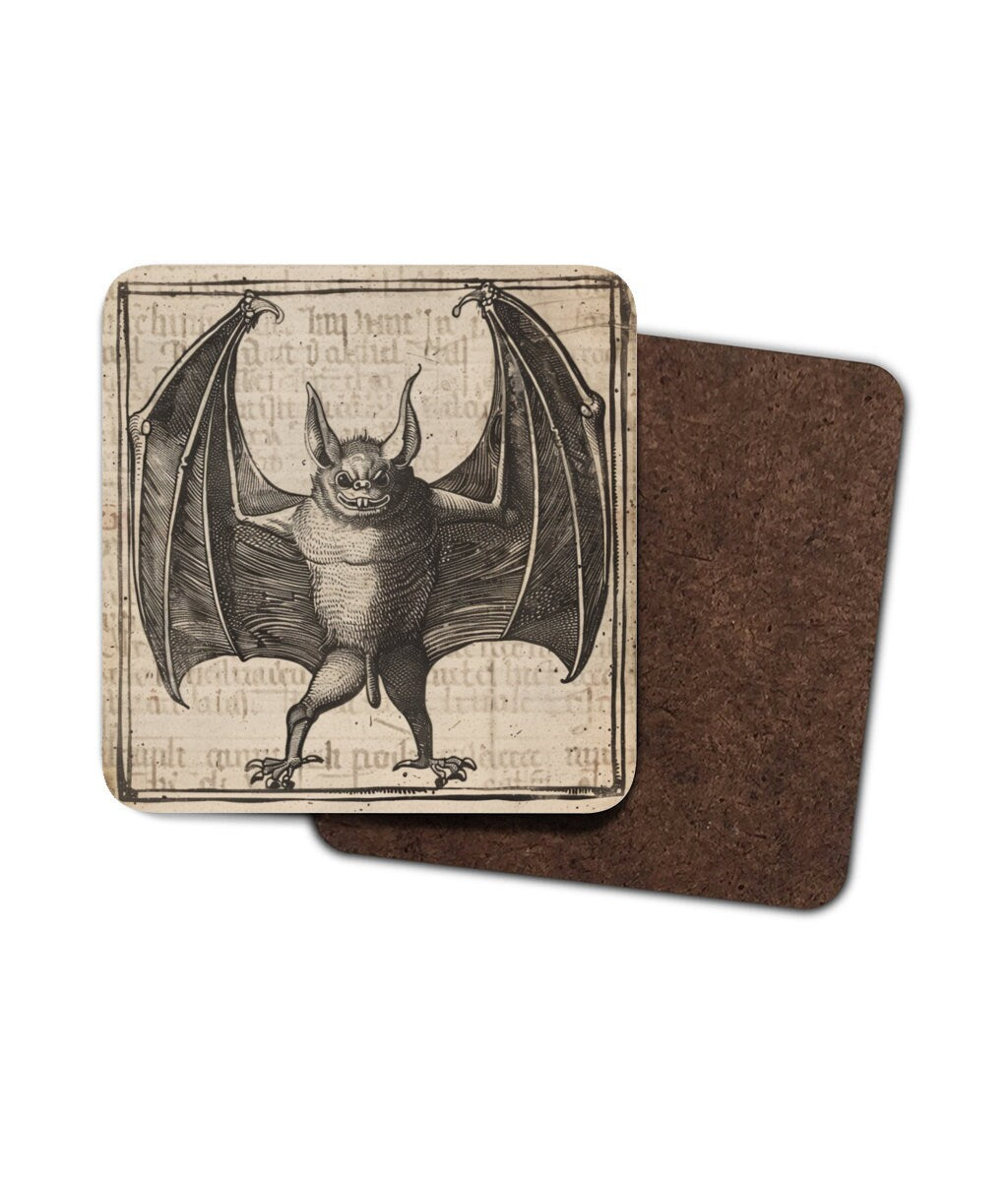 Medieval Style Rude Bat Coaster, Manuscript Bat, Single Coaster, Witchy Gifts, Gothic Decor, Gothic Gifts, Bat Gifts, Phallic, Vampire Bat