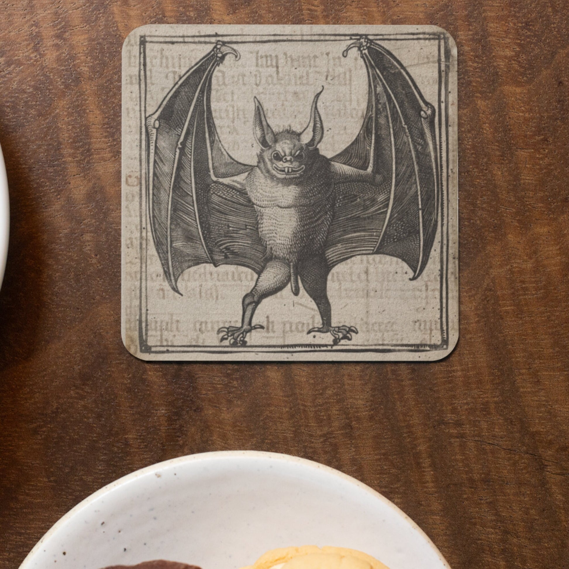 Medieval Style Rude Bat Coaster, Manuscript Bat, Single Coaster, Witchy Gifts, Gothic Decor, Gothic Gifts, Bat Gifts, Phallic, Vampire Bat