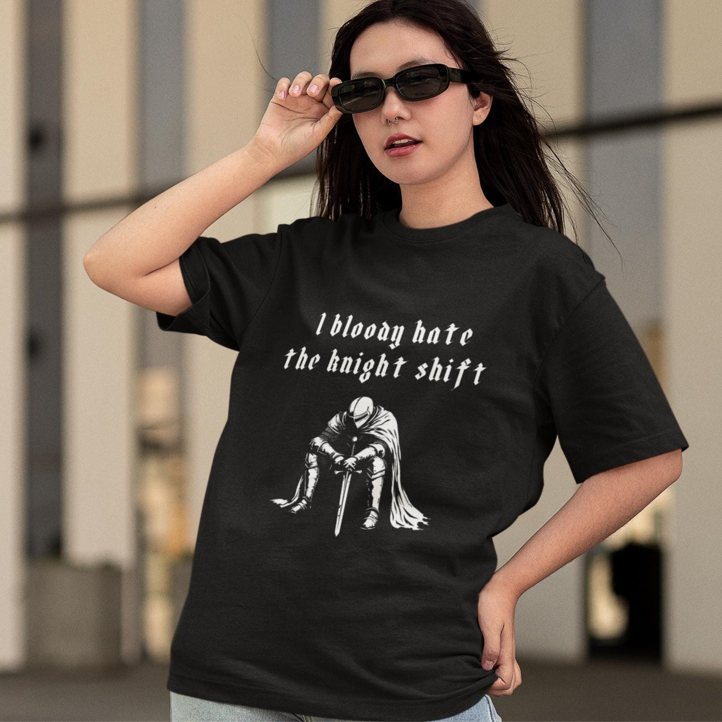 Funny Night Shift Worker T-Shirt Knight Shift, Gothic Tee, Medieval Knight T-shirt, I Bloody Hate The Knight Shift, Woodcut Unisex T-Shirt
