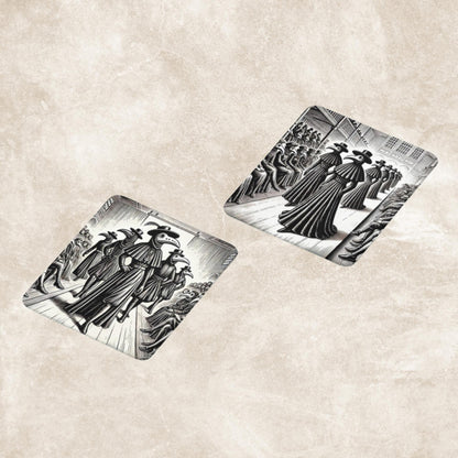 Pack of 4 Coasters Plague Doctors, Black Death Coasters, Bubonic Plague, Dark Academia, Gothic Decor, Folk Horror Drinks Mats Bird Mask Mats