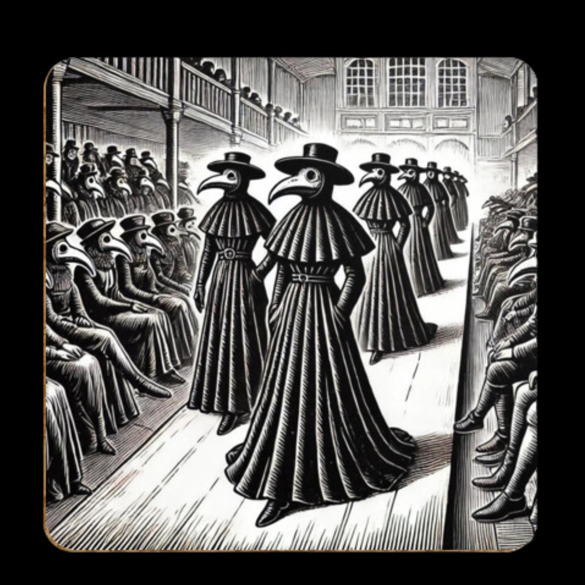 Pack of 4 Coasters Plague Doctors, Black Death Coasters, Bubonic Plague, Dark Academia, Gothic Decor, Folk Horror Drinks Mats Bird Mask Mats