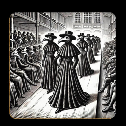 Pack of 4 Coasters Plague Doctors, Black Death Coasters, Bubonic Plague, Dark Academia, Gothic Decor, Folk Horror Drinks Mats Bird Mask Mats
