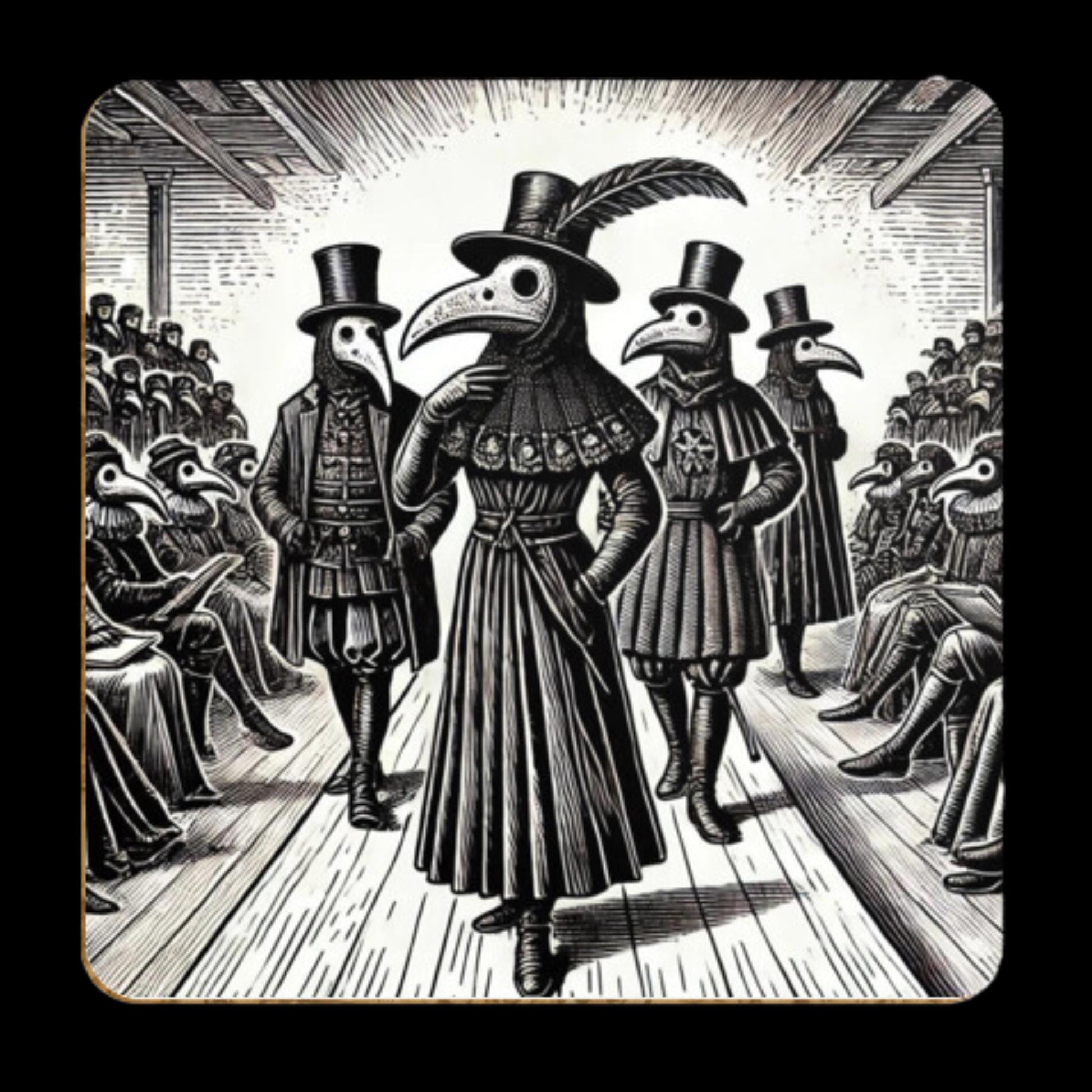 Pack of 4 Coasters Plague Doctors, Black Death Coasters, Bubonic Plague, Dark Academia, Gothic Decor, Folk Horror Drinks Mats Bird Mask Mats