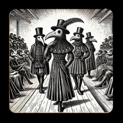 Pack of 4 Coasters Plague Doctors, Black Death Coasters, Bubonic Plague, Dark Academia, Gothic Decor, Folk Horror Drinks Mats Bird Mask Mats