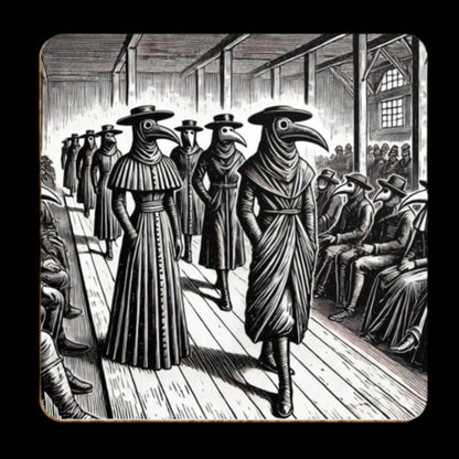 Pack of 4 Coasters Plague Doctors, Black Death Coasters, Bubonic Plague, Dark Academia, Gothic Decor, Folk Horror Drinks Mats Bird Mask Mats