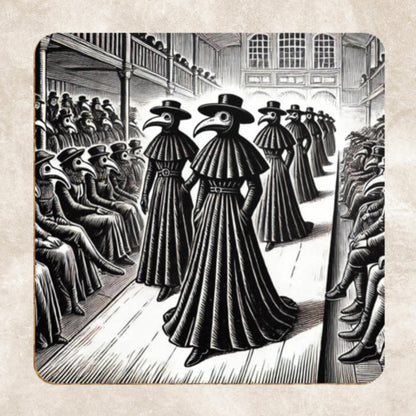 Pack of 4 Coasters Plague Doctors, Black Death Coasters, Bubonic Plague, Dark Academia, Gothic Decor, Folk Horror Drinks Mats Bird Mask Mats