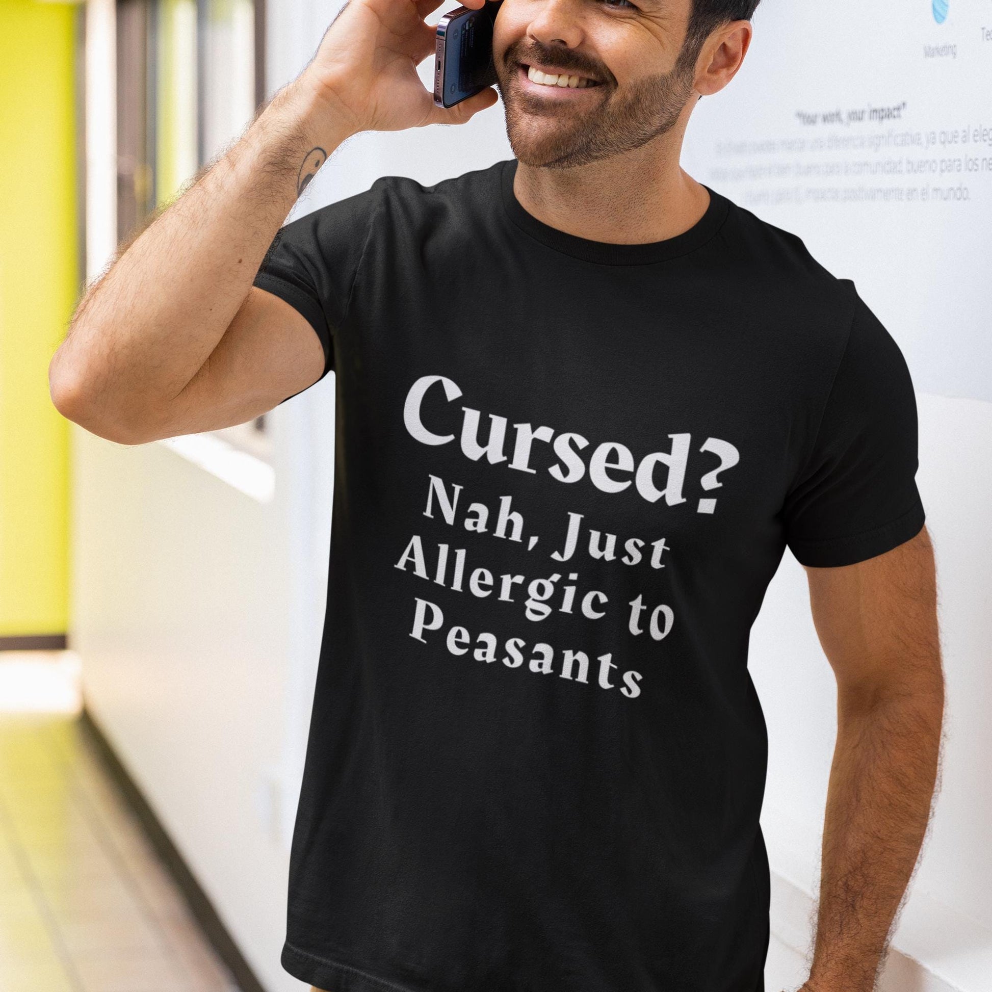 Medieval Humour T-Shirt: Allergic to Peasants, Sarcastic Gothic Tee