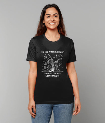 For wine lovers who embrace their inner witch, this unisex t-shirt offers a magical twist on enjoying a glass of wine. Witchy gifts, wine gifts.
