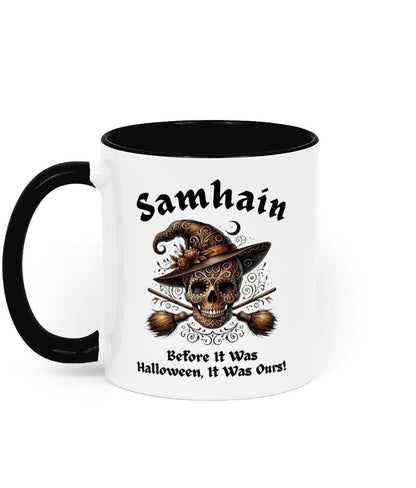 Ceramic mug with a witchy skull design, ideal for Wiccans, pagans, and lovers of occult symbolism