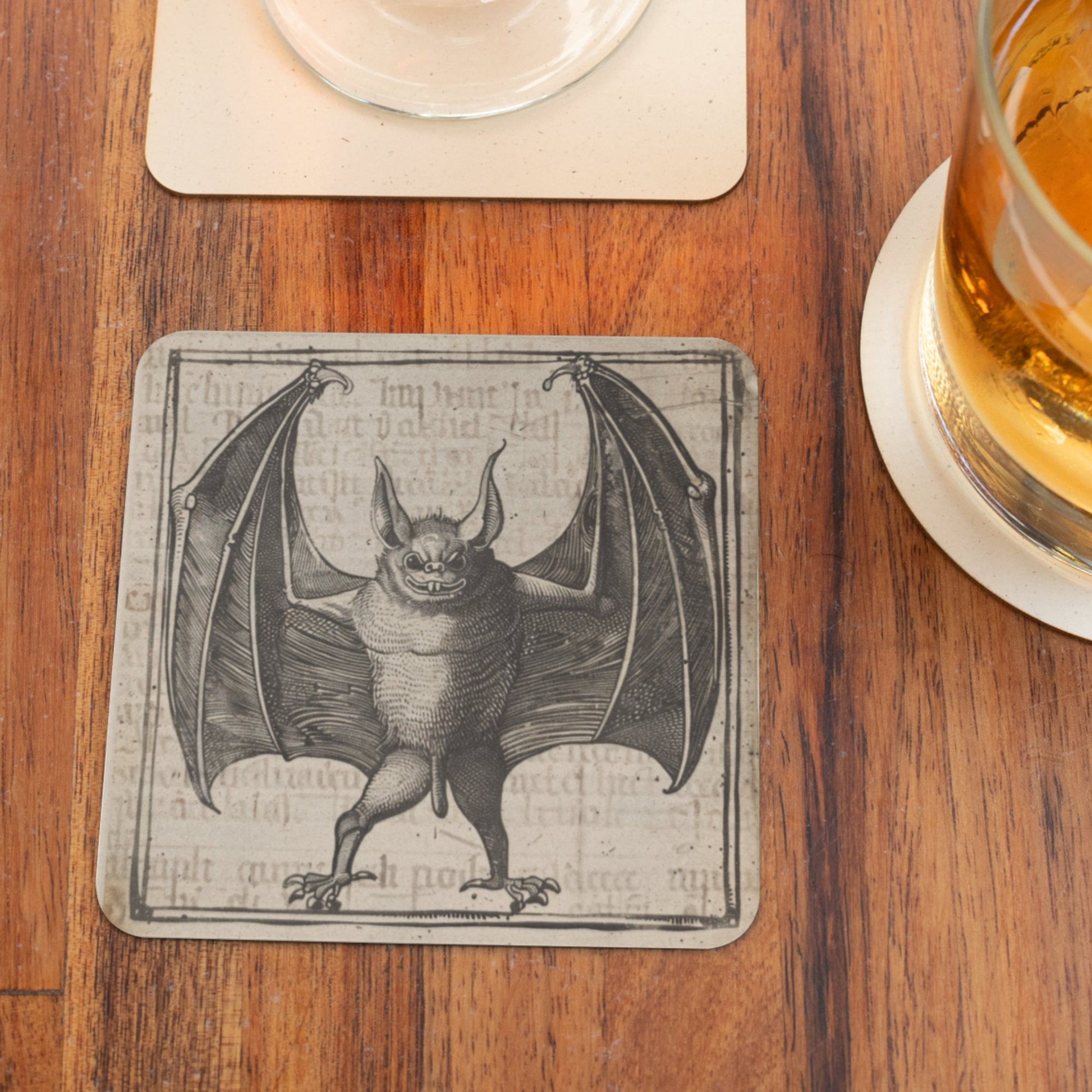 Medieval Style Rude Bat Coaster, Manuscript Bat, Single Coaster, Witchy Gifts, Gothic Decor, Gothic Gifts, Bat Gifts, Phallic, Vampire Bat