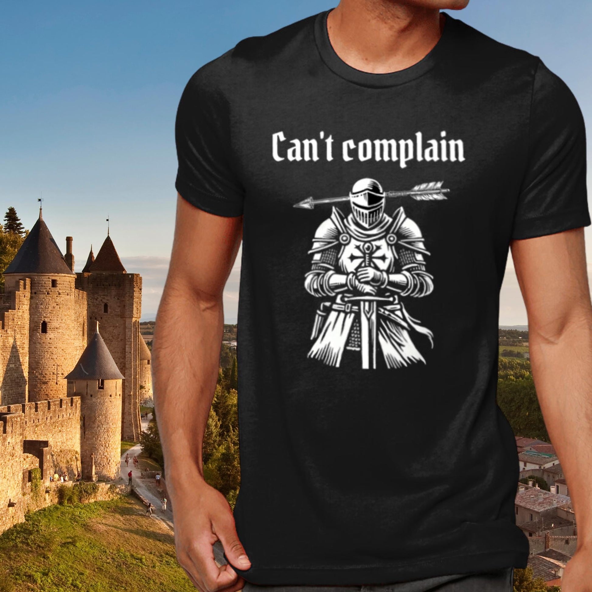 Can't Complain T-Shirt: Medieval Knight Woodcut, Dark Humor