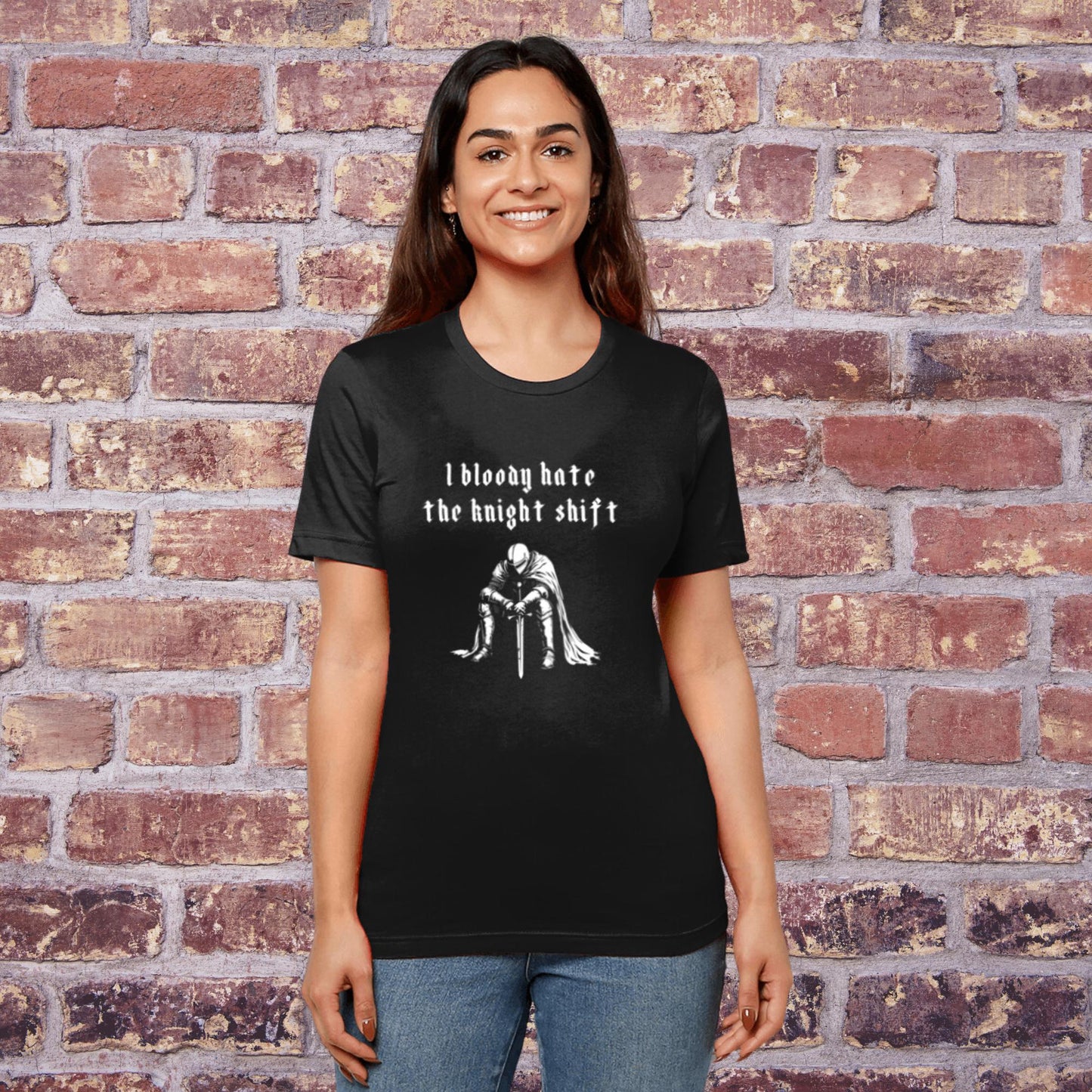 Funny Night Shift Worker T-Shirt Knight Shift, Gothic Tee, Medieval Knight T-shirt, I Bloody Hate The Knight Shift, Woodcut Unisex T-Shirt
