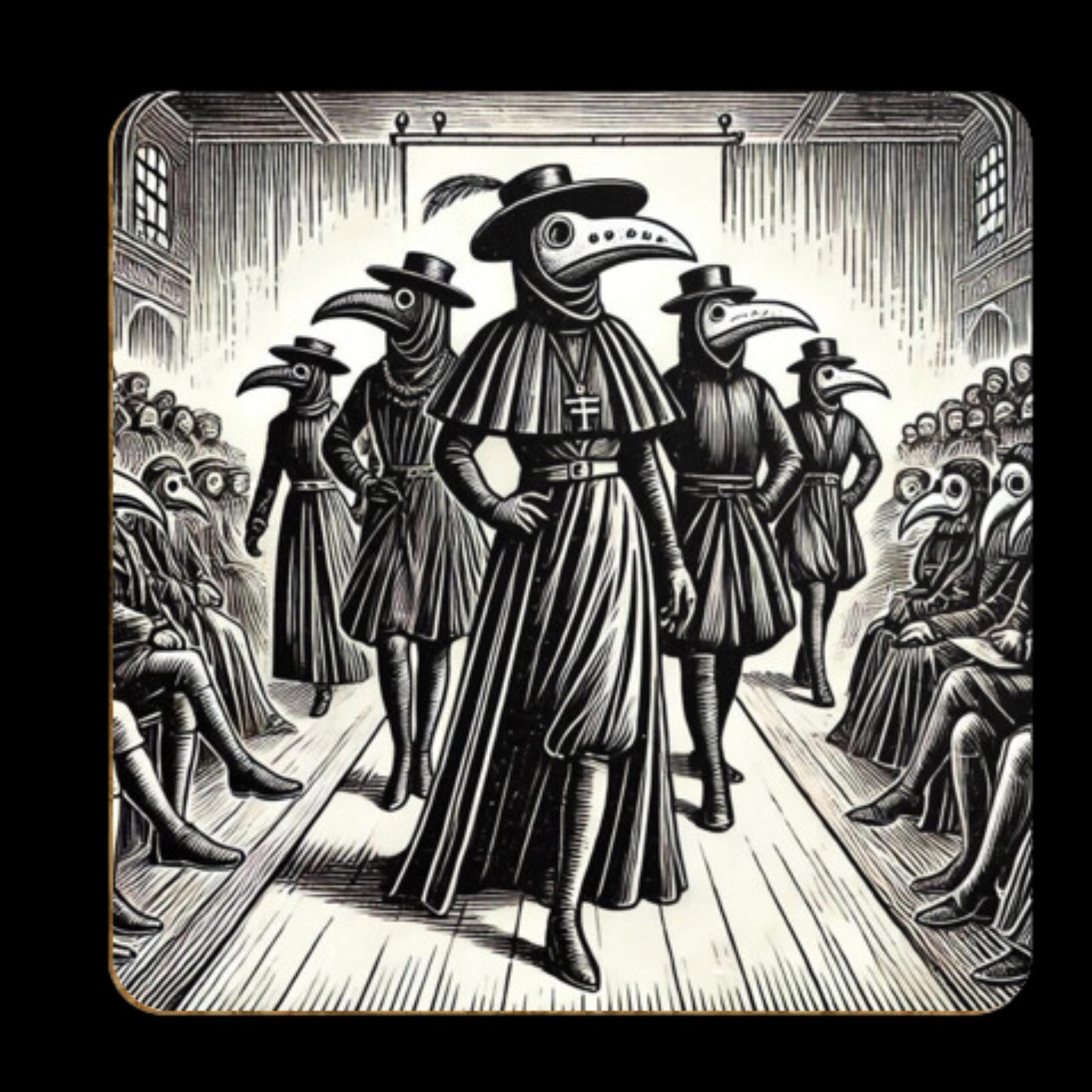 Pack of 4 Coasters Plague Doctors, Black Death Coasters, Bubonic Plague, Dark Academia, Gothic Decor, Folk Horror Drinks Mats Bird Mask Mats