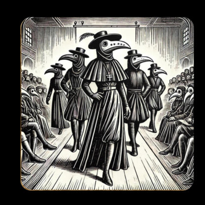 Pack of 4 Coasters Plague Doctors, Black Death Coasters, Bubonic Plague, Dark Academia, Gothic Decor, Folk Horror Drinks Mats Bird Mask Mats