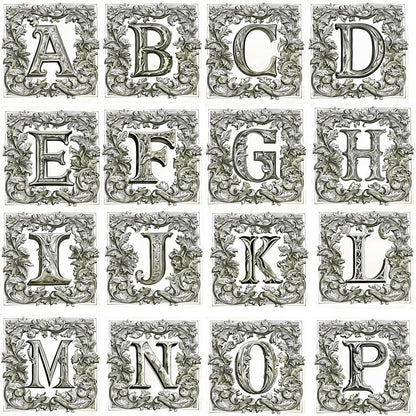 Elegant white mug decorated with any letter, styled in illuminated manuscript fashion, showcasing exquisite vintage calligraphy