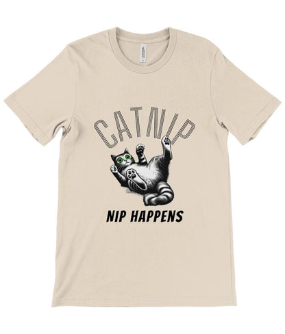 This playful and quirky cat-themed t-shirt is perfect for cat lovers with a sense of humour. Featuring a bold, eye-catching design with the word &quot;CATNIP&quot; in stylized letters, this shirt showcases an adorable cartoon cat with bright green eyes